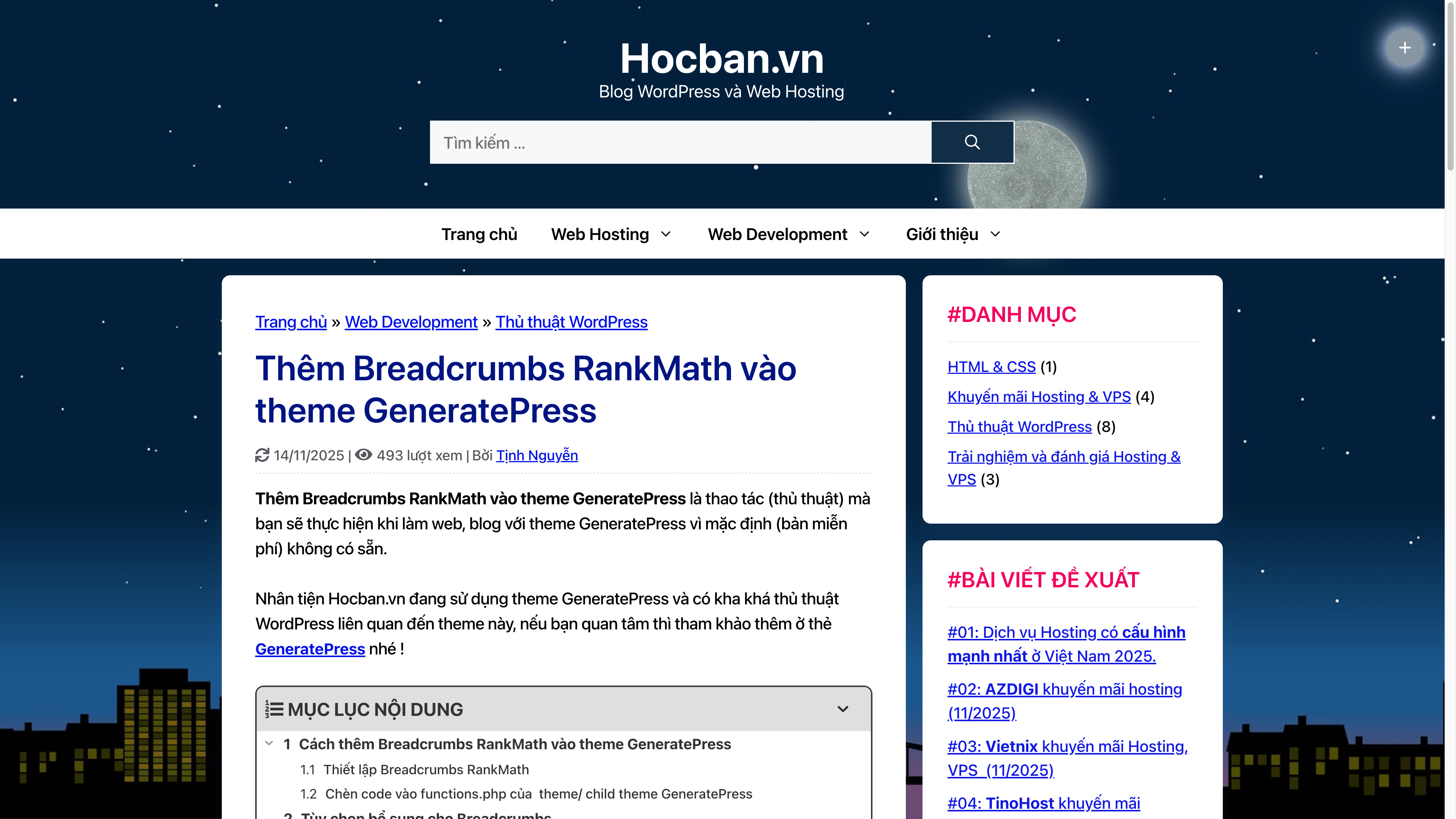 Cách thêm Breadcrumbs RankMath vào theme GeneratePress