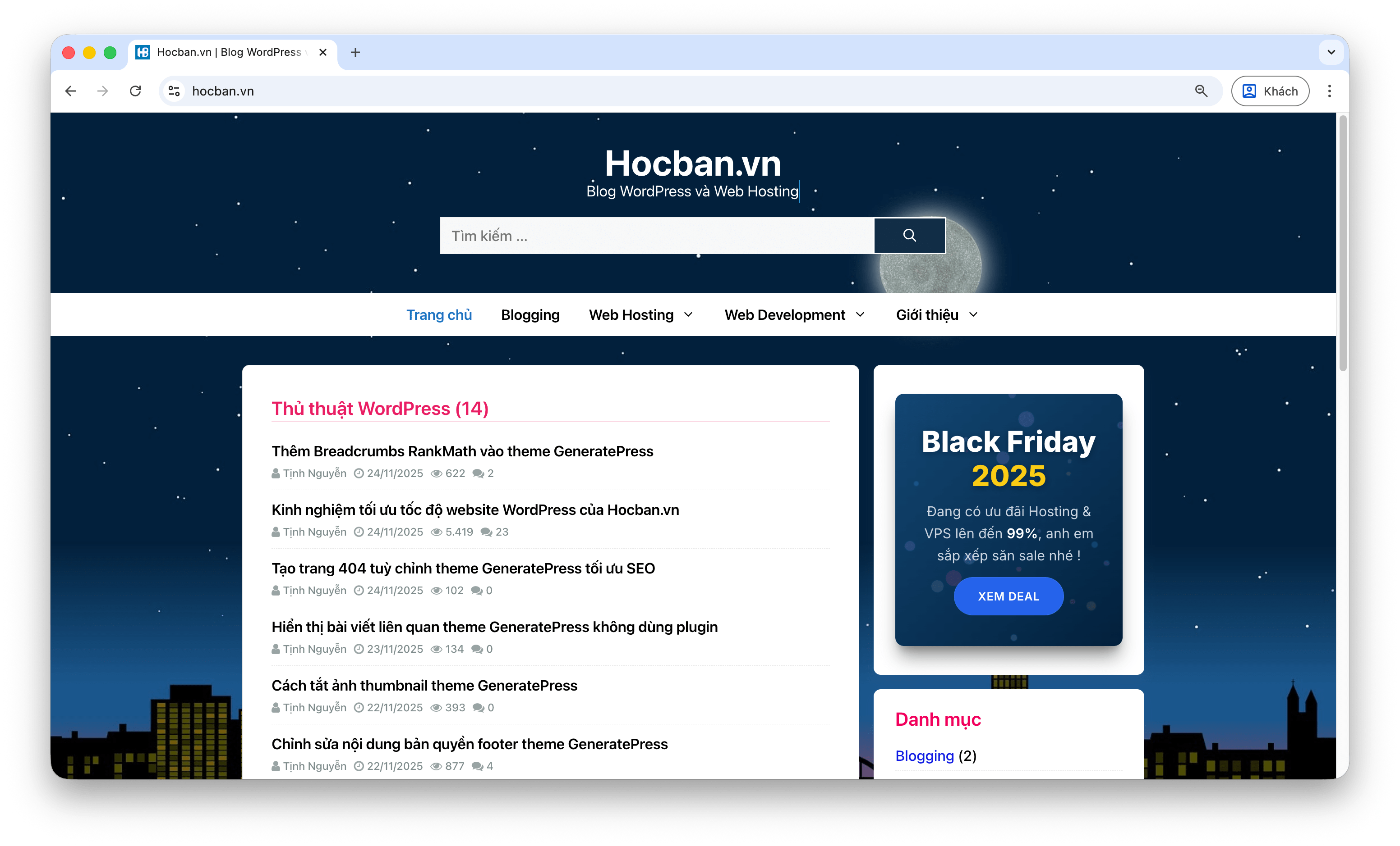 Giao diện Hocban.vn hoàn thiện sau khi làm lại 11/2025