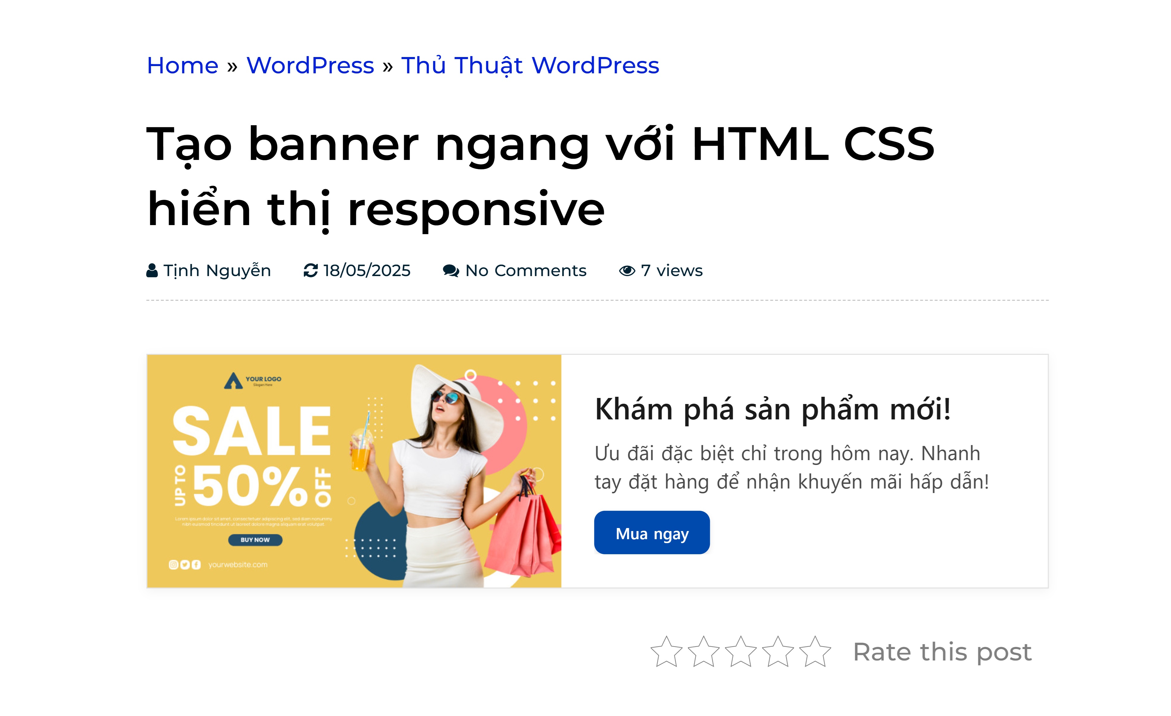 Tạo banner ngang HTML CSS responsive