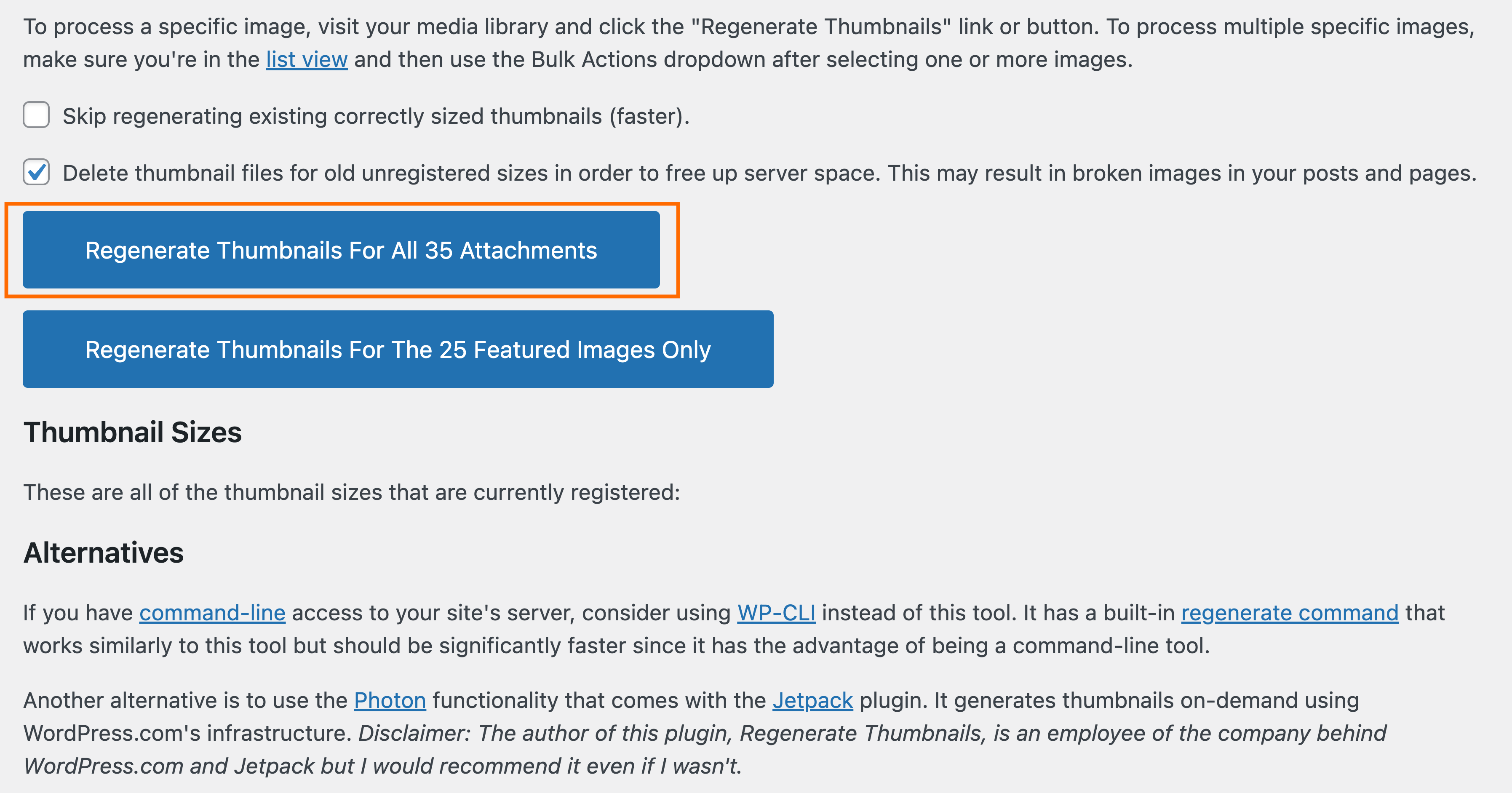 Xoá ảnh bị WordPress tự ý cắt trước đó bằng plugin Regenerate Thumbnails